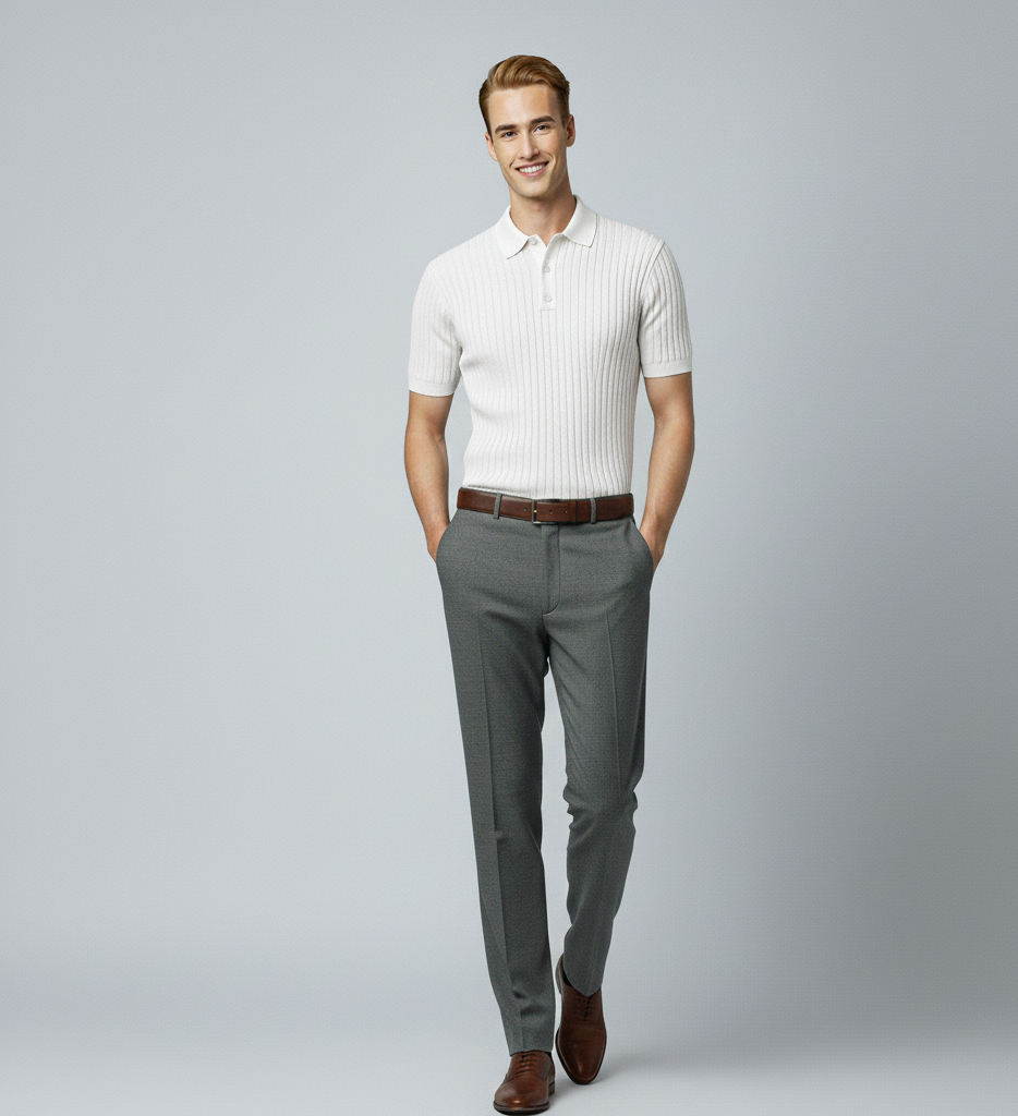 Oxton Row - Men's ribbed knit polo shirt in old money style