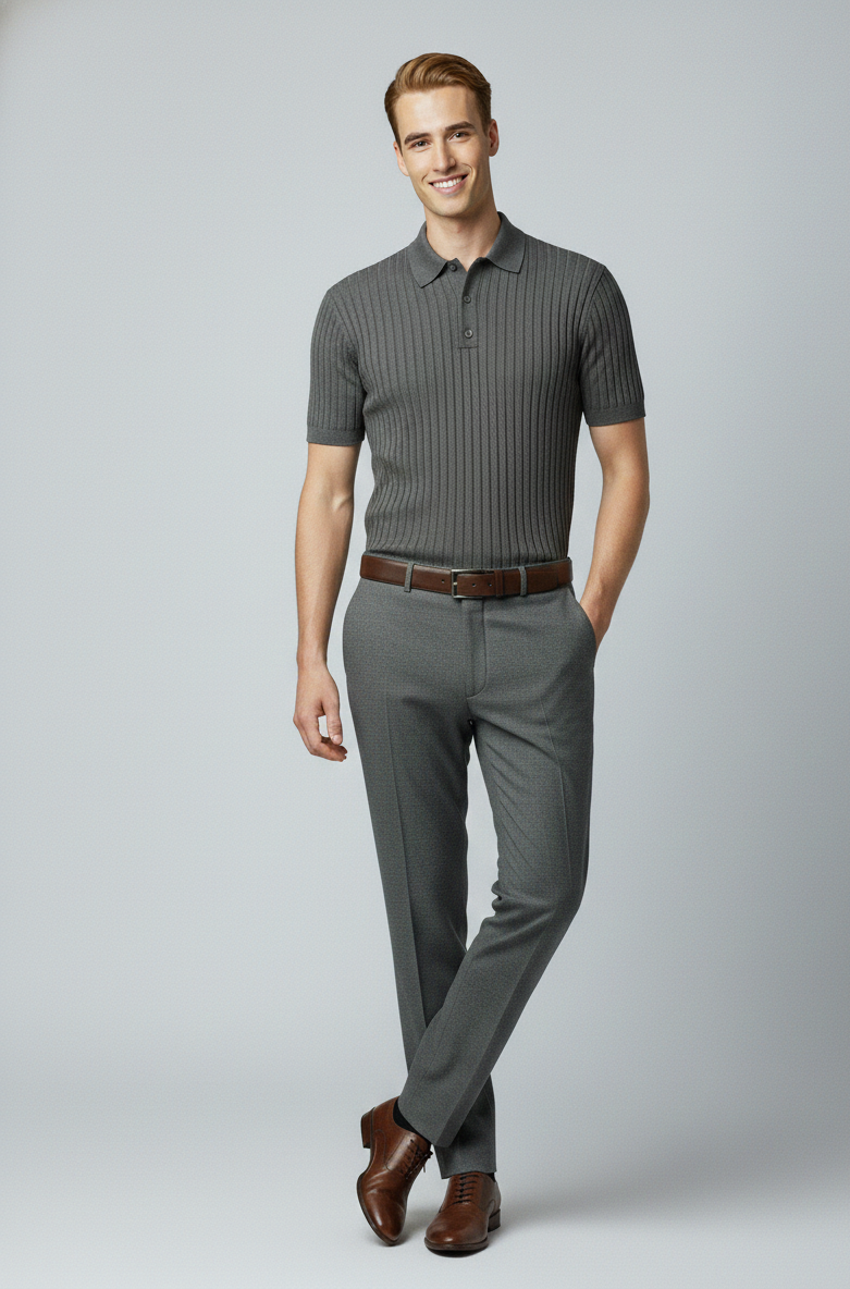 Oxton Row - Men's ribbed knit polo shirt in old money style