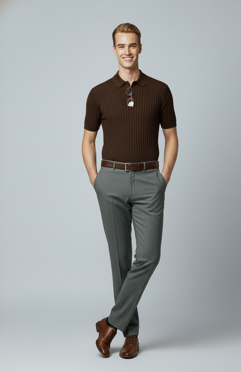Oxton Row - Men's ribbed knit polo shirt in old money style