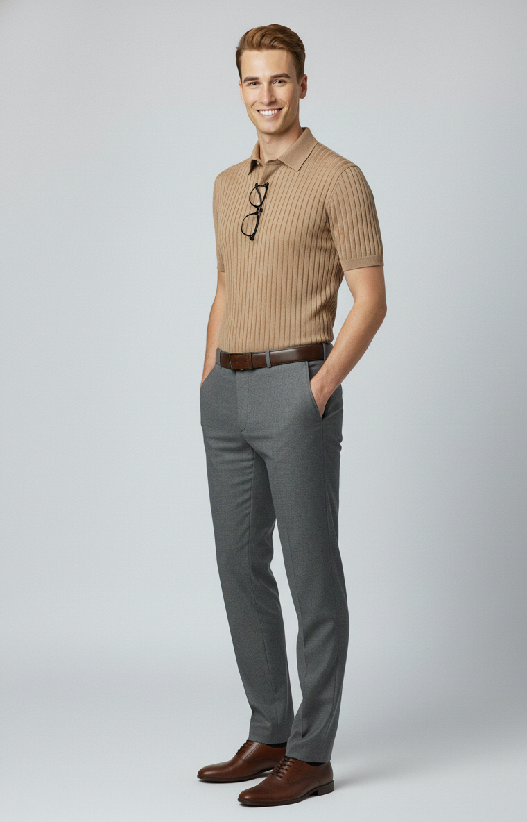 Oxton Row - Men's ribbed knit polo shirt in old money style